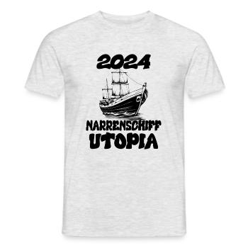 Ship of Fools Utopi 2024 - Dates - T-shirt homme - gris chiné - Devant - AI Model Male 178 dark (178cm)