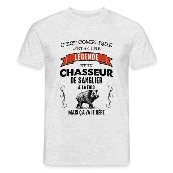Chasseur de sanglier la légende - T-shirt homme - gris chiné - Devant - AI Model Male 178 dark (178cm)