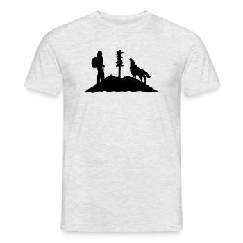 Wandern, Wanderin, Wolf und Berg - Männer T-Shirt - Grau meliert - Vorne - AI Model Male 178 dark (178cm)