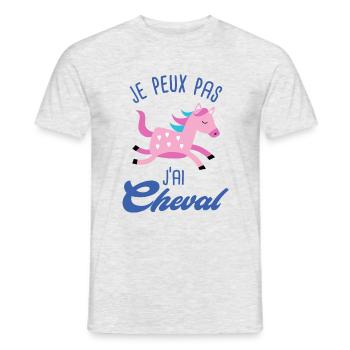 je peux pas j ai cheval Humour équitation - T-shirt homme - gris chiné - Devant - AI Model Male 178 dark (178cm)