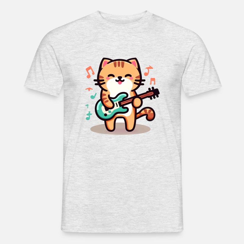 Rock n Roll Katze - Männer T-Shirt - Grau meliert