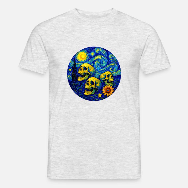 Van Gogh Schädel - Männer T-Shirt - Grau meliert