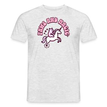 Miau trifft Magie: Einhorn & Katze vereint - Männer T-Shirt - Grau meliert - Vorne - AI Model Male 178 dark (178cm)