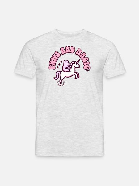 Miau trifft Magie: Einhorn & Katze vereint - Männer T-Shirt - Grau meliert
