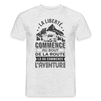 liberté camping-car cadeau humour camping car - T-shirt homme - gris chiné - Devant - AI Model Male 178 dark (178cm)