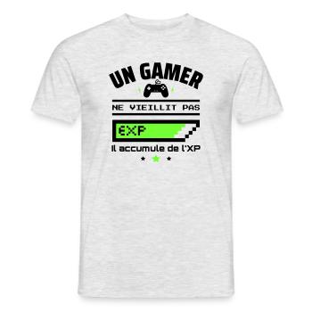 un gamer ne vieillit pas,idée cadeau anniversaire - T-shirt homme - gris chiné - Devant - AI Model Male 178 dark (178cm)