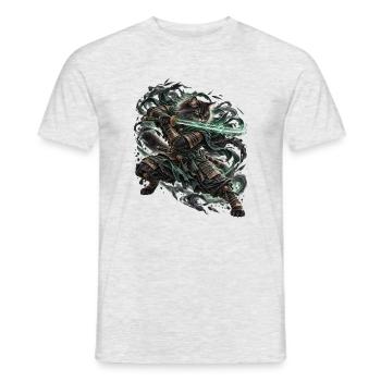 Samurai Cat Shadowfang – Epische Schatten Katze - Männer T-Shirt - Grau meliert - Vorne - AI Model Male 178 dark (178cm)