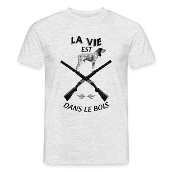 La Vie Est Dans Le Bois Humour Chasseur - T-shirt homme - gris chiné - Devant - AI Model Male 178 dark (178cm)
