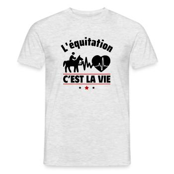 l équitation c est la vie,Cheval,Chevaux - T-shirt homme - gris chiné - Devant - AI Model Male 178 dark (178cm)