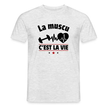 la muscu c est la vie,Musculation,muscu - T-shirt homme - gris chiné - Devant - AI Model Male 178 dark (178cm)