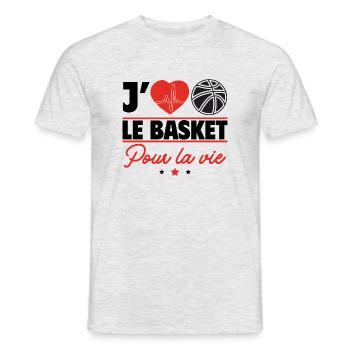 J’aime le basket pour la vie,Basketball,Basket - T-shirt homme - gris chiné - Devant - AI Model Male 178 dark (178cm)