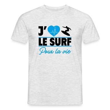 j aime le surf pour la vie - T-shirt homme - gris chiné - Devant - AI Model Male 178 dark (178cm)