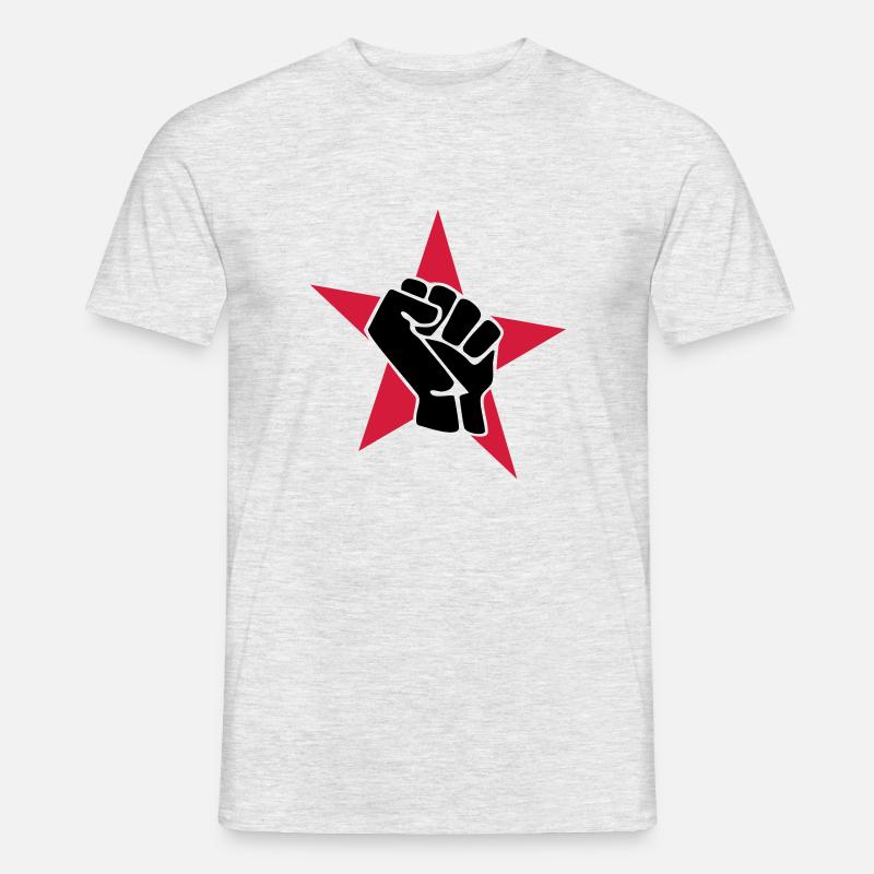 Roter Stern mit Faust - Männer T-Shirt - Grau meliert