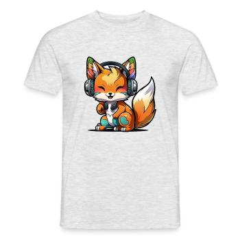 Kawaii Süßer Fröhlicher Bunter Fuchs mit Kopfhörern - Männer T-Shirt - Grau meliert - Vorne - AI Model Male 178 dark (178cm)