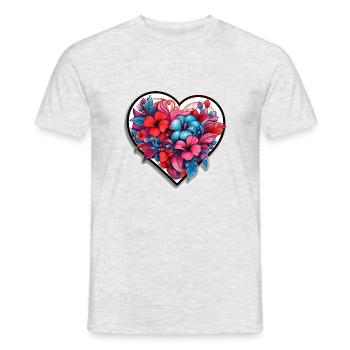 ErSa Valentinstag - Herz aus Blumen - Männer T-Shirt - Grau meliert - Vorne - AI Model Male 178 dark (178cm)