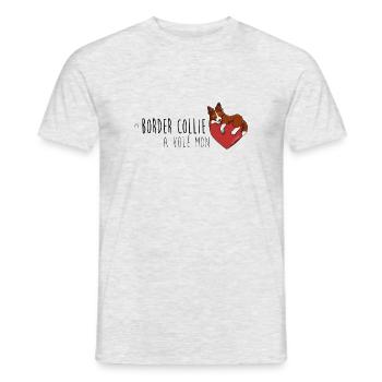 Border Collie Coeur - Rouge - T-shirt homme - gris chiné - Devant - AI Model Male 178 dark (178cm)