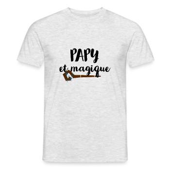 Papy et magique - T-shirt homme - gris chiné - Devant - AI Model Male 178 dark (178cm)
