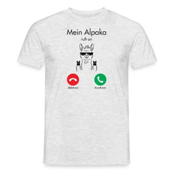 Mein Alpaka Ruft An - Lama Alpaka Spruch - Männer T-Shirt - Grau meliert - Vorne - AI Model Male 178 dark (178cm)