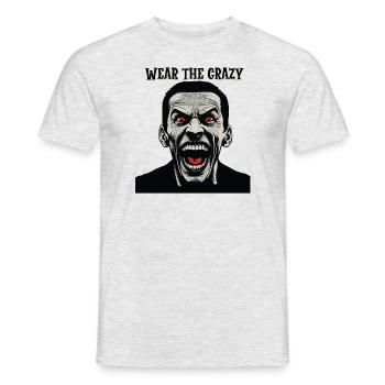 Das Gesicht eines verrückten Mannes: Tragen Sie das verrückte - Männer T-Shirt - Grau meliert - Vorne - AI Model Male 178 dark (178cm)