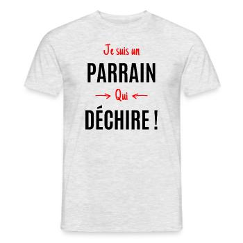 Parrain cadeau humour parrain qui déchire - T-shirt homme - gris chiné - Devant - AI Model Male 178 dark (178cm)