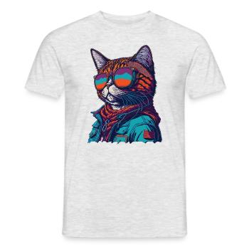 Chat avec lunettes de soleil et illustration de sweat à capuche - T-shirt homme - gris chiné - Devant - AI Model Male 178 dark (178cm)