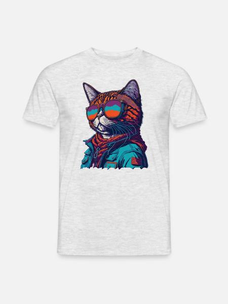 Katze mit Sonnenbrille und Hoodie Illustration - Männer T-Shirt - Grau meliert