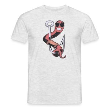 Angler hook with a worm bait fishing rod for - Men's T-Shirt - heather grey - Front - AI Model Male 178 dark (178cm)
