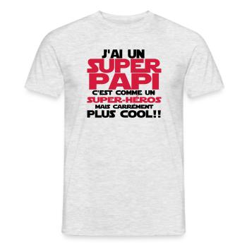 j'ai un super papi(comme un super-héros) - T-shirt homme - gris chiné - Devant - AI Model Male 178 dark (178cm)