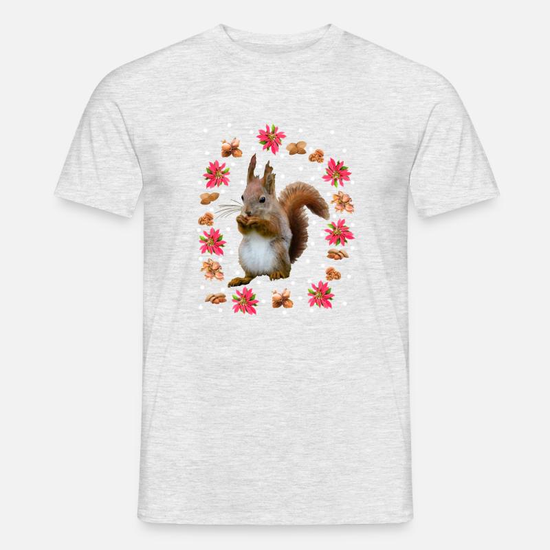 Eichhörnchen mit Nüssen, Weihnachtsstern, Haselnus - Männer T-Shirt - Grau meliert