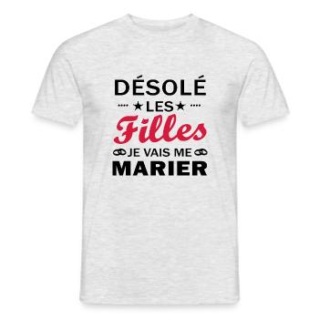 désolé les filles je vais me marier - T-shirt homme - gris chiné - Devant - AI Model Male 178 dark (178cm)