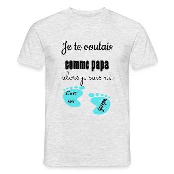 Je te voulais comme papa alors je suis né - T-shirt homme - gris chiné - Devant - AI Model Male 178 dark (178cm)