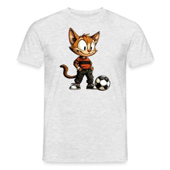 Katze Fussballer - Männer T-Shirt - Grau meliert - Vorne - AI Model Male 178 dark (178cm)