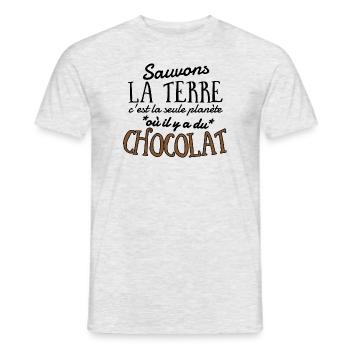Sauvons la Terre c'est la seule planète où il y... - T-shirt homme - gris chiné - Devant - AI Model Male 178 dark (178cm)