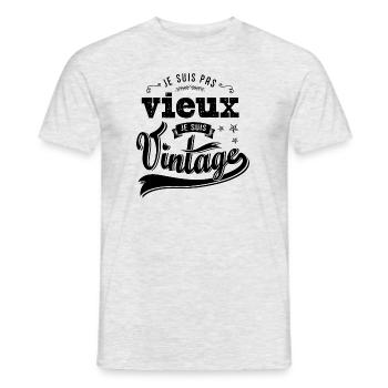 JE SUIS PAS VIEUX JE SUIS VINTAGE cadeau humour - T-shirt homme - gris chiné - Devant - AI Model Male 178 dark (178cm)