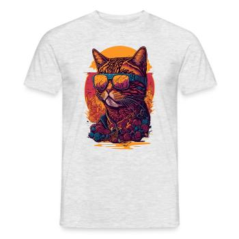 Illustration de chat avec lunettes de soleil - T-shirt homme - gris chiné - Devant - AI Model Male 178 dark (178cm)