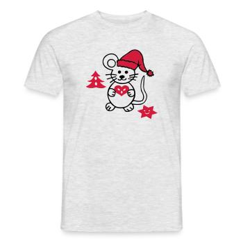 niedliche Maus mit Weihnachtsmütze - Männer T-Shirt - Grau meliert - Vorne - AI Model Male 178 dark (178cm)