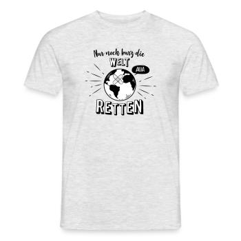 Nur noch kurz die Welt retten - Männer T-Shirt - Grau meliert - Vorne - AI Model Male 178 dark (178cm)