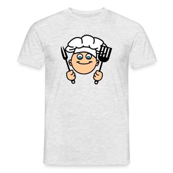Cook of the BBQ with kitchen tools and chef's hat - Men's T-Shirt - heather grey - Front - AI Model Male 178 dark (178cm)