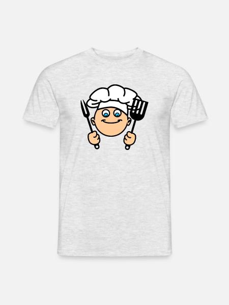 Grillens kok med køkkenredskaber og kokkehue - Mænd T-shirt - grå meleret