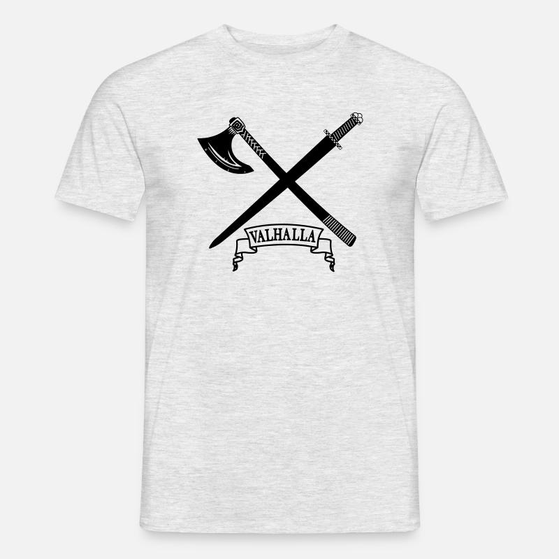 Walhalla mit Axt und Schwert - Männer T-Shirt - Grau meliert