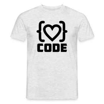 Logo de code de programmeur cardiaque avec texte CODE - T-shirt homme - gris chiné - Devant - AI Model Male 178 dark (178cm)