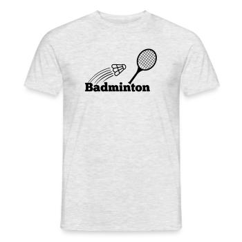 Badminton text with shuttle and racket - Men's T-Shirt - heather grey - Front - AI Model Male 178 dark (178cm)