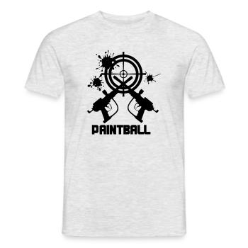 Cible de paintball avec deux pistolets - T-shirt homme - gris chiné - Devant - AI Model Male 178 dark (178cm)
