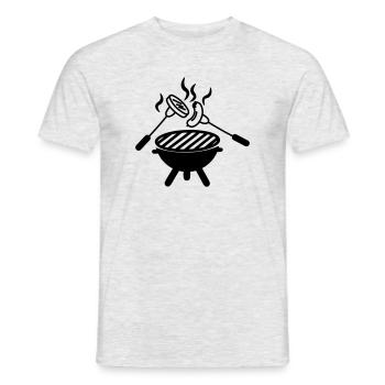 Barbecue au-dessus duquel fourchettes avec saucisse - T-shirt homme - gris chiné - Devant - AI Model Male 178 dark (178cm)