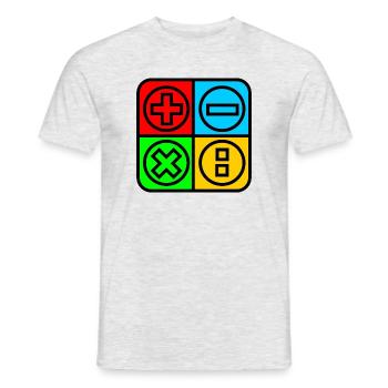 Berechnen Sie das Logo mit vier Emblemen Farbe schwarz umrandet - Männer T-Shirt - Grau meliert - Vorne - AI Model Male 178 dark (178cm)