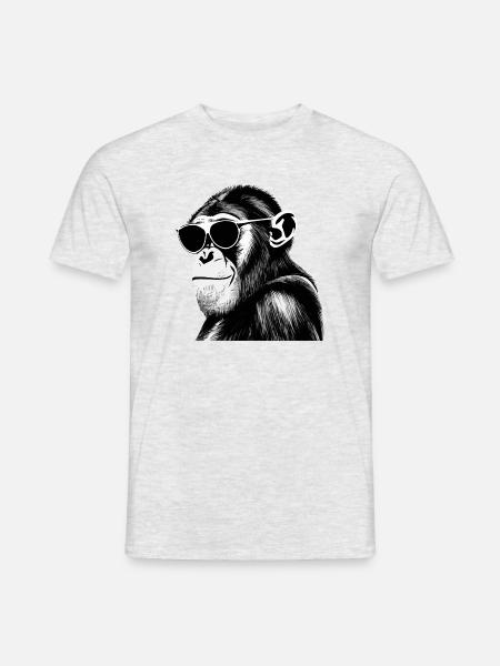 Cooler Schimpanse | Affen-Sonnenbrillen-Porträt - Männer T-Shirt - Grau meliert