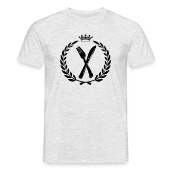 Knife fork and spoon crossed in laurel wreath - Men's T-Shirt - heather grey - Front - AI Model Male 178 dark (178cm)