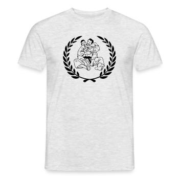 Pince de cou Judo Jiujitsu avec couronne de laurier - T-shirt homme - gris chiné - Devant - AI Model Male 178 dark (178cm)