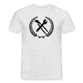 Water pump pliers and wrench crossed in laurel wreath - Men's T-Shirt - heather grey - Front - AI Model Male 178 dark (178cm)