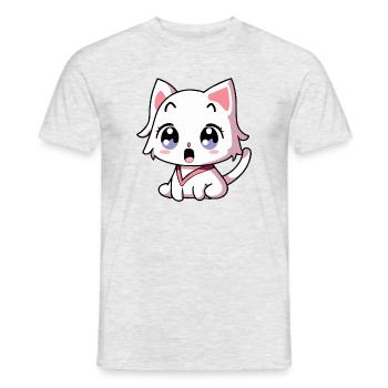Kawaii White Chibi Cat - Surprise Anime Kitty - T-shirt homme - gris chiné - Devant - AI Model Male 178 dark (178cm)